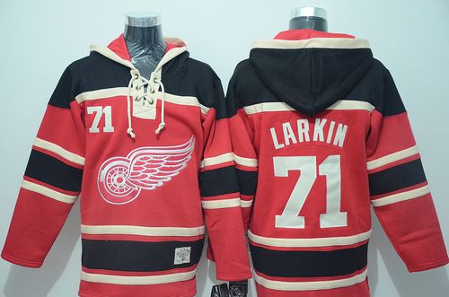 Red Wings #71 Dylan Larkin Red Sawyer Hooded Sweatshirt Stitched NHL Jersey - Click Image to Close